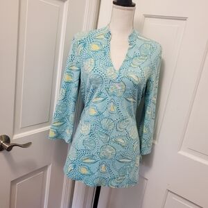 Lilly Puliitzer Blue Joy Jersey Knit Oyster Mussel Print Size XS, Preppy